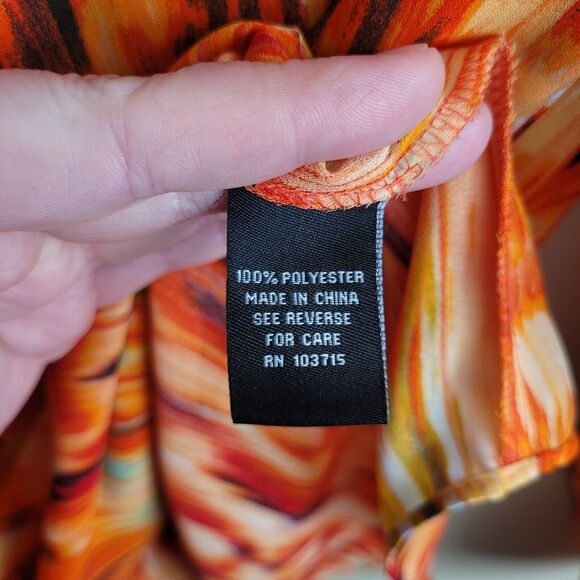 Zac & Rachel Womens Blouse Size XL Orange Abstract Roll Tab Sleeve Office Career - Picture 6 of 11